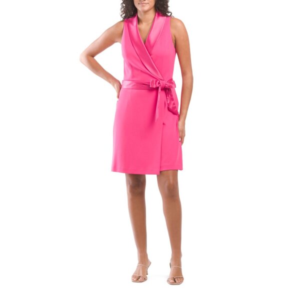ADRIANNA PAPELL Cabaret Tuxedo Faux Wrap Dress With Satin Lapel